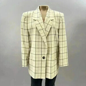 Vintage Kasper Blazer Size 14 Tattersall Plaid Single Breasted Peak Academia